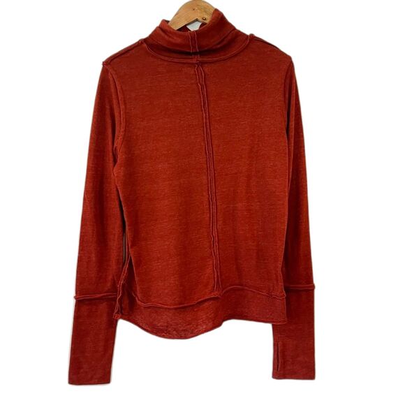 Free People We the Free Orange Rust Turtleneck Funnel Neck Knit Top Large - Picture 4 of 11